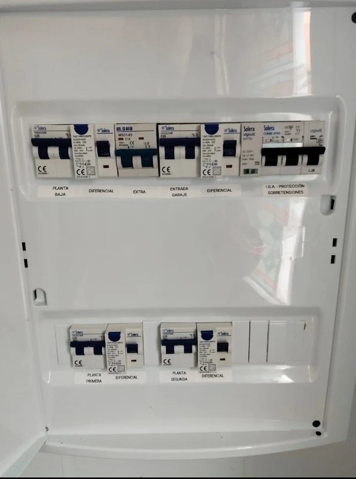 Cuadro eléctrico rotulado por plantas en vivienda con protección contra sobretensiones